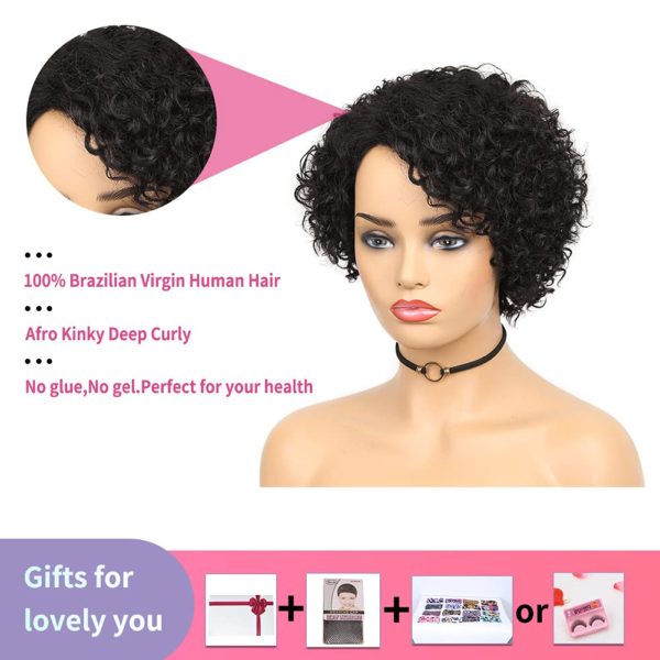 Human Hair Wigs Curly Wave Side Part Wig Short Bob Pixie Cut Brazilian Remy  Human Hair Deep Curly None Lace Front Wigs for Women