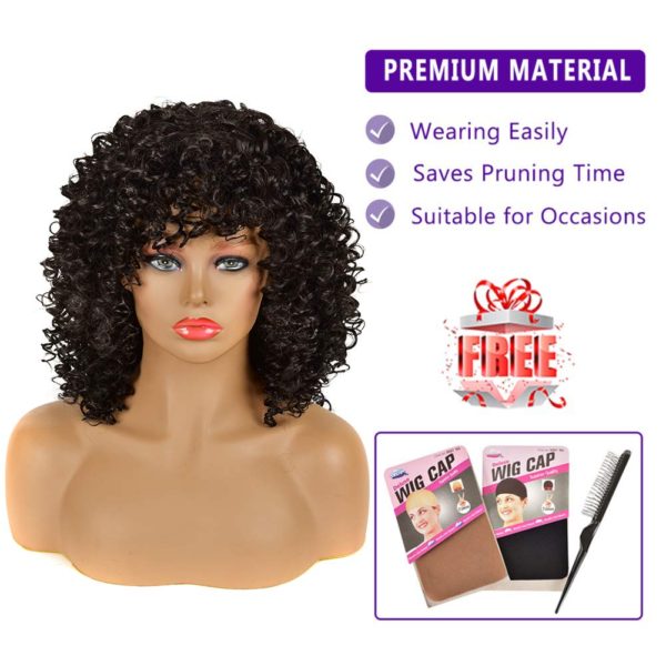 Curly Wigs for Black Women – Afro Curly Wig with Bangs Natural