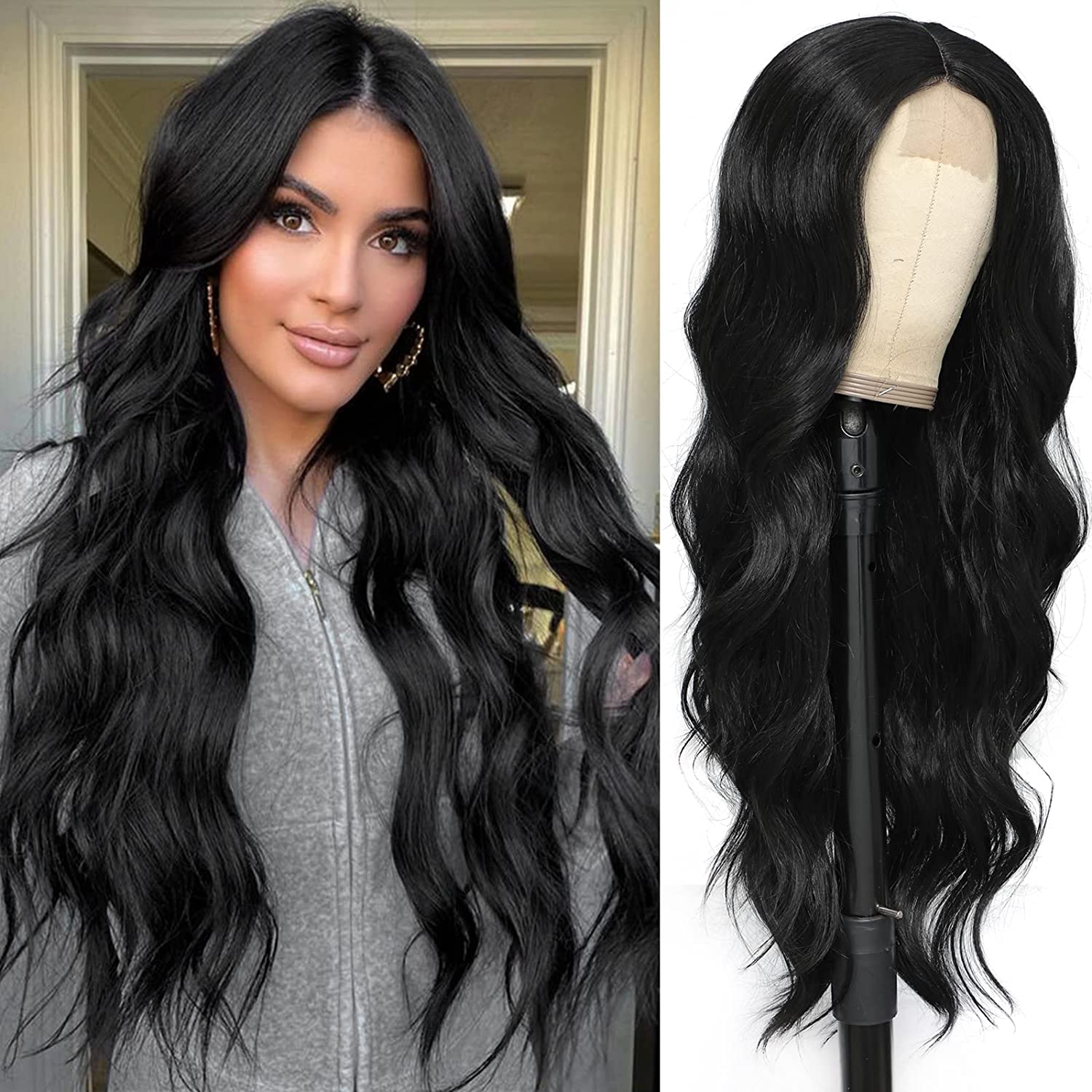 Body Wave 360 Lace Closure Wigs Human Hair Heat Resistant Natural Black  Color