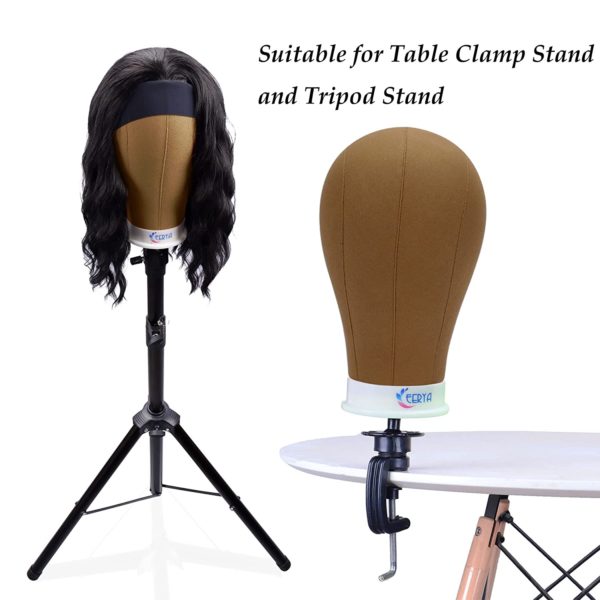 Wig Head Canvas Block Head 21 Inch Wig Head Stand for Making Wig Display  Styling Brown Poly Canvas Block Wig Head with Stand Mannequin Head with  Mount Hole Manikin Head Wig Stand(21