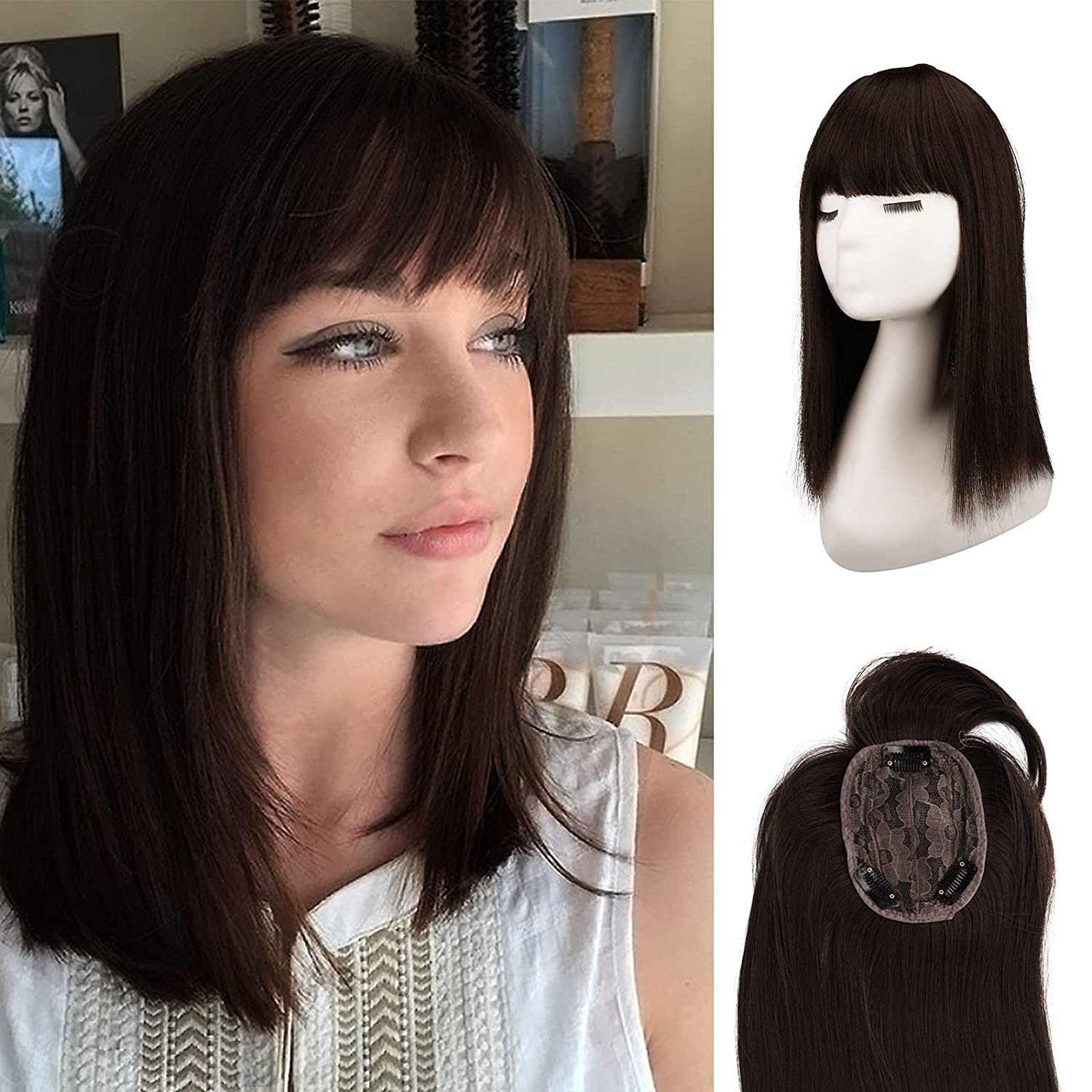 Hair Toppers for Women, Straight Hair Toppers Wiglet with Bangs for ...