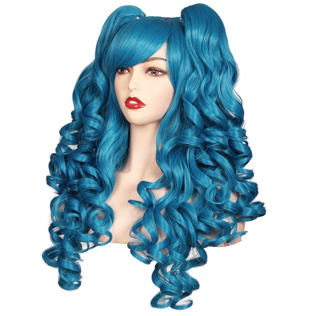 Long Curly Cosplay Wig with 2 Ponytails (Azure Blue)