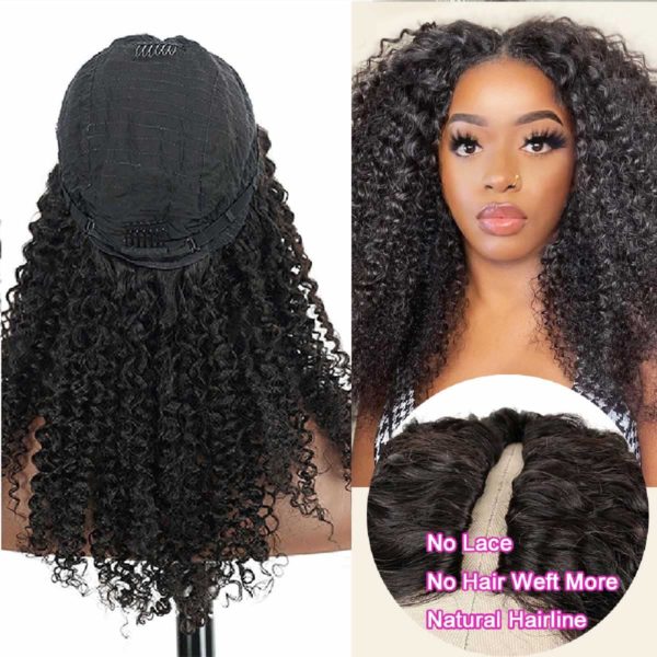 Curly Bob V Part Wig Human Hair No Leave Out Thin Part Wig Glueless Wigs  Human Hair Pre Plucked Kinky Curly U part Wig Beginner Friendly No Sew in No  Glue 180%