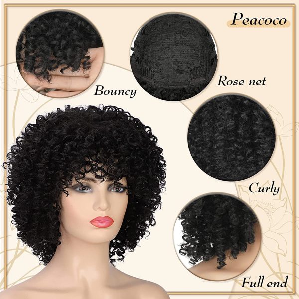 Short Curly Afro Wig With Bangs For Women Kinky Curly Hair Wig Afro  Synthetic Full Wigs For Daily Use