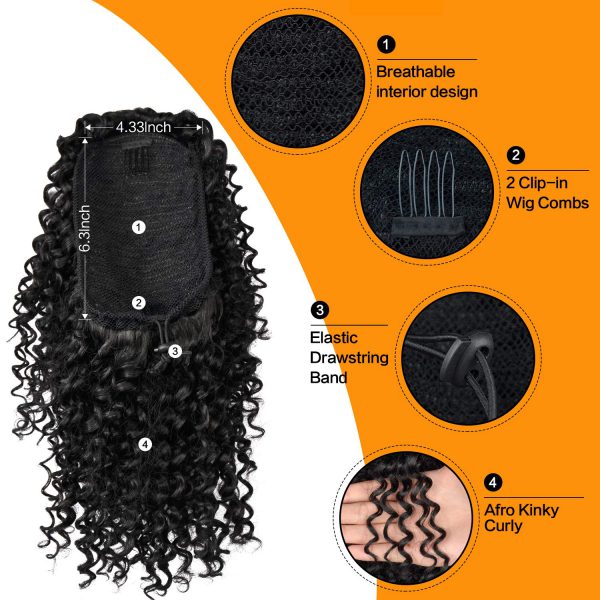 Human Hair Extensions Draw String Ponytails Jerry Afro Kinky Curly Virgin  Human Hair Clip In Ponytail Extension for Black Women