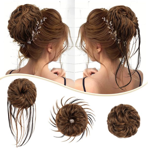 3 Pcs Messy Bun Hair Piece Wavy Curly Hair Scrunchies Extension Hair Bun Extension Synthetic Hair Extensions Tousled Updo Chignon Pieces for Women Girls Kids