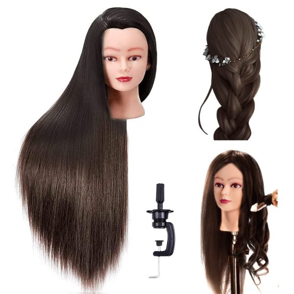 Mannequin Head With Hair 26″-28″ Styling Head Cosmetology Mannequin Head  Head Practice Braiding Cosmetology Doll Head Hair With Free Clamp Holder