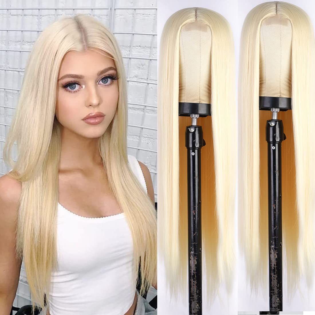 Straight synthetic lace wig top