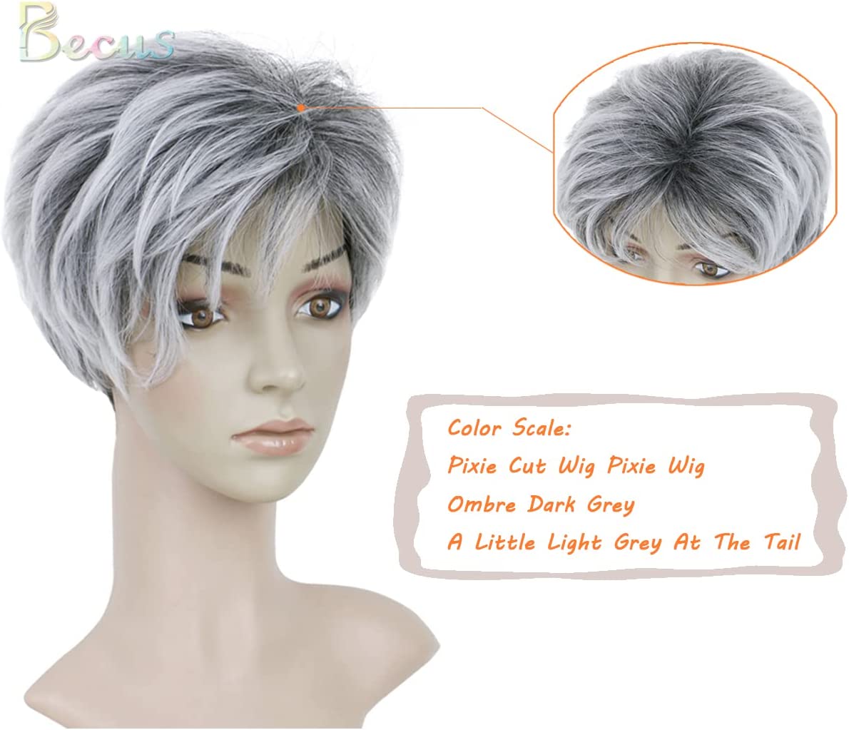 Pixie Cut wig Cut gray wig Full Natural Layer Straight Fluffy Synthetic Wig Pixie Gray wigs with