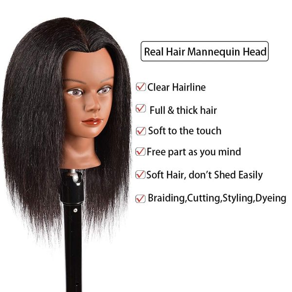 Mannequin Head with Human Hair 100% Real Hair Manikin Cosmetology Doll Head Hairdresser Practice Styling Training Head with Free Clamp Holder (16