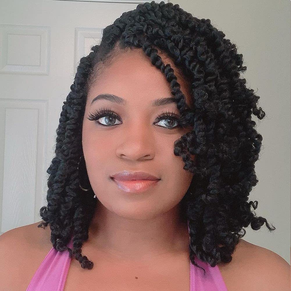 The Pre-twisted Passion Twist Crochet Hair 10 Inch Short Pre-looped Crochet  Passion Twist Braiding Hair 2 Packs (1#)