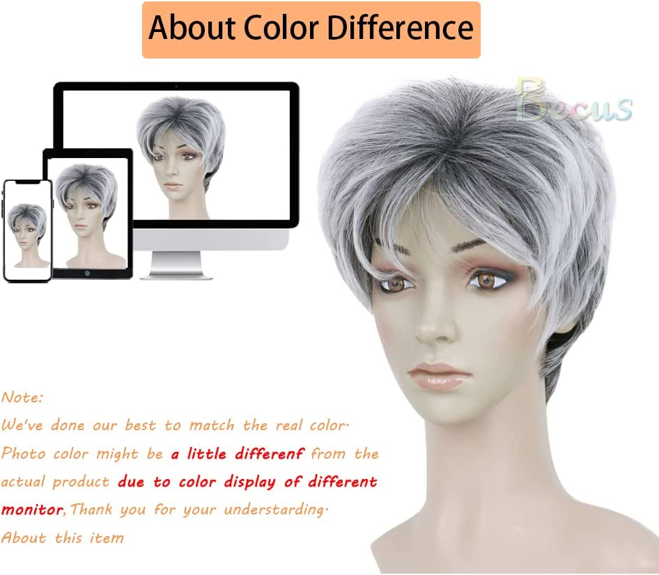 Pixie Cut wig Cut gray wig Full Natural Layer Straight Fluffy Synthetic Wig Pixie Gray wigs with