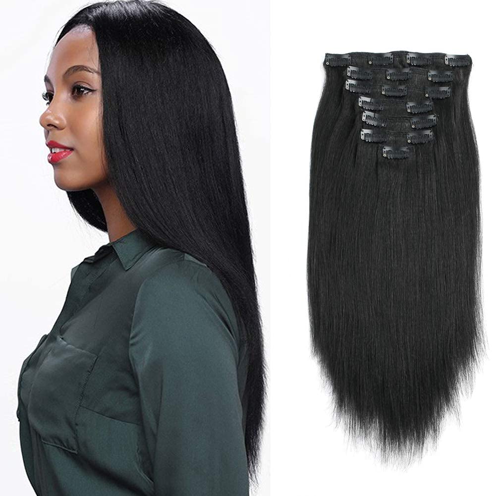 Yuniffe Yaki Straight Clip in Hair Extensions for African American Relaxed  Hair Yaki Clip in Hair Extensions Human Hair for Black Women 7Pieces/Set