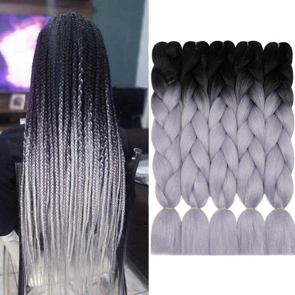 24 Inch Jumbo Braids Hair Extensions Ombre High Temperature Synthetic Hair  African Rainbow Box Braiding Hair for Senegal Twist 100g/pack 2 Tones