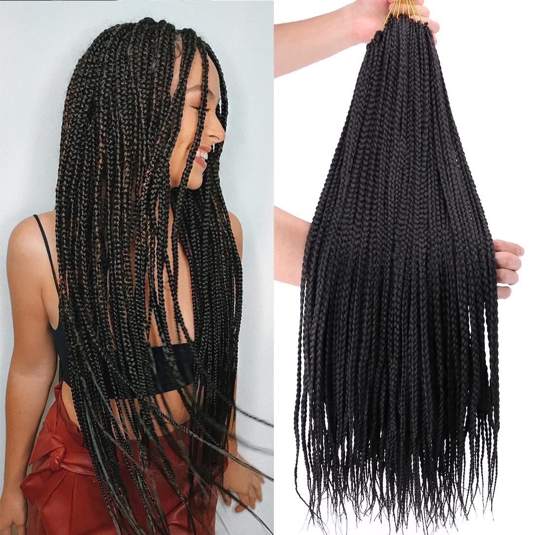 Box Braids Crochet Hair 6 Packs 24 Inch Natural Black Pre Looped