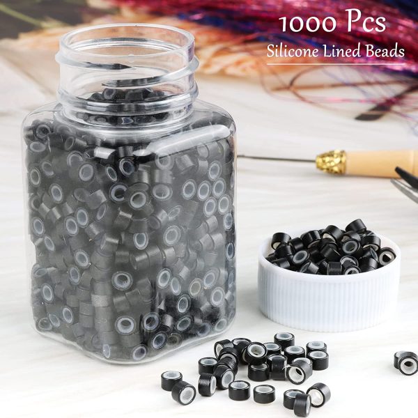  5000 Pcs Silicone Lined Micro Rings Links Beads 5mm Lined  Beads for Hair Extensions (Black) : Beauty & Personal Care