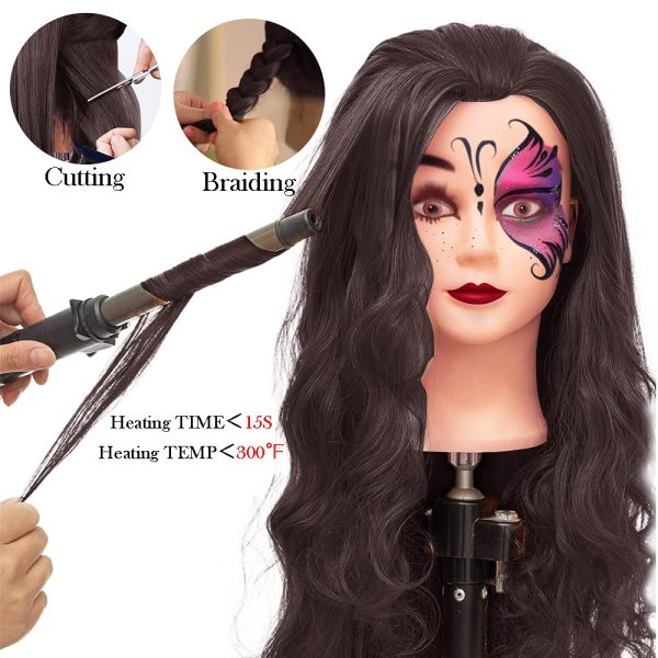 Mannequin Head 26″-28″ Long Synthetic Fiber Hair Styling Training Head  Manikin Cosmetology Doll Head Hair With Free Clamp Holder (black Synthetic  Fiber Hair)