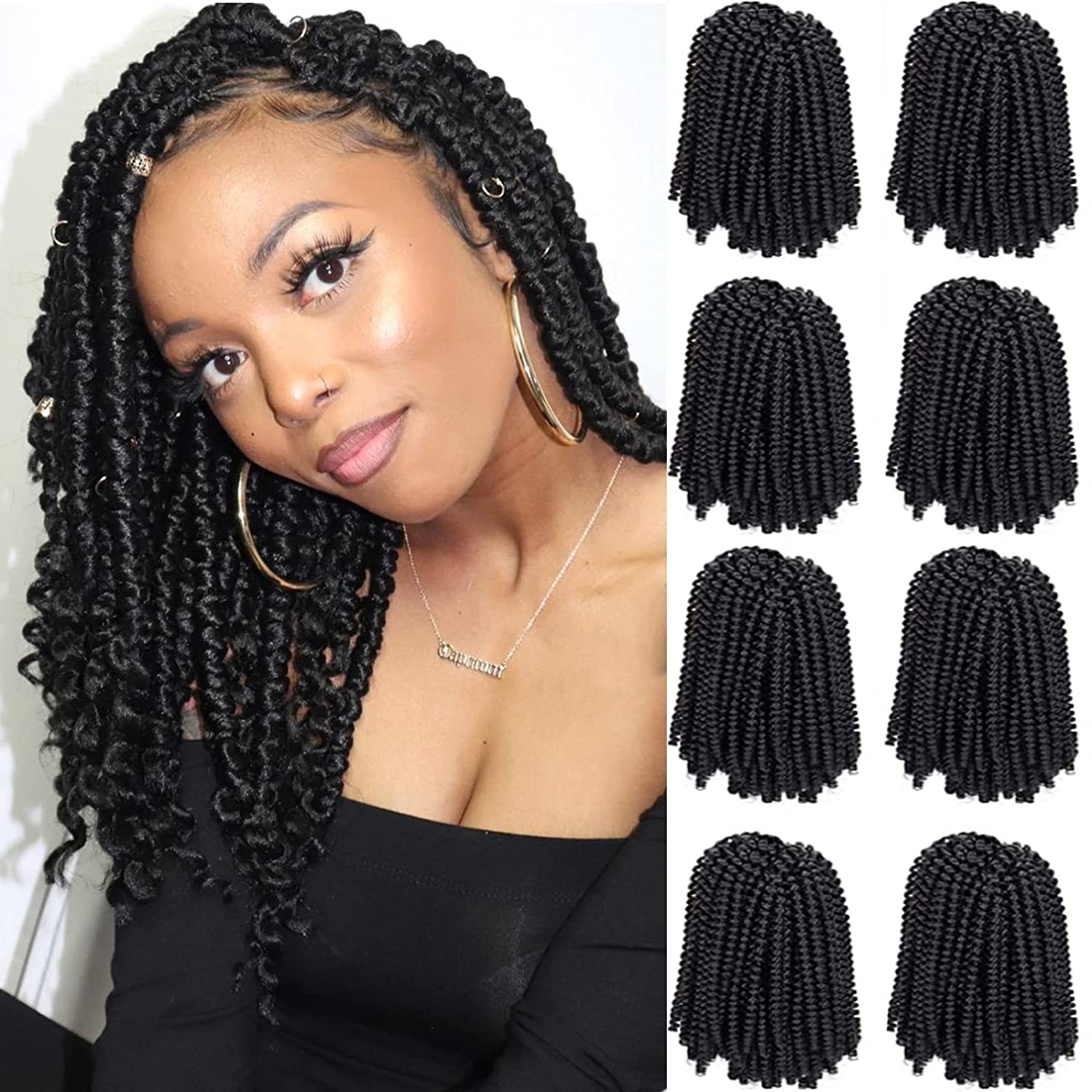 Beyond Beauty 90strands 8 Inch Fluffy Spring Twists Braiding, Crochet  Braids Bomb Twist Crochet Hair for Black Women(T1B 350)