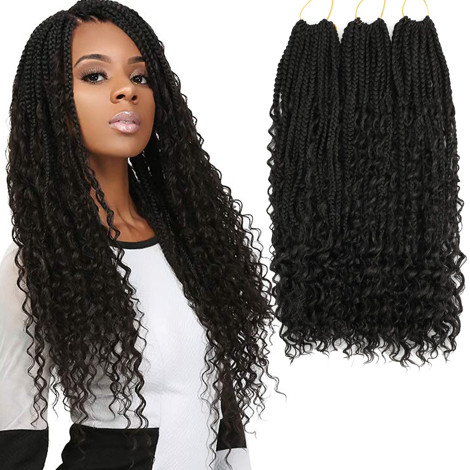 8 Packs Box Braids Crochet Hair With Curly Ends Goddess Box Braids Crochet  Braids 3x Bohemian Braiding Hair For Black Women(12 Inch, 1b)……