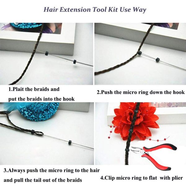 500pcs Silicone Beads + Micro Rings Loop Hair Extensions Pliers Hook Tool  Kit #7. 