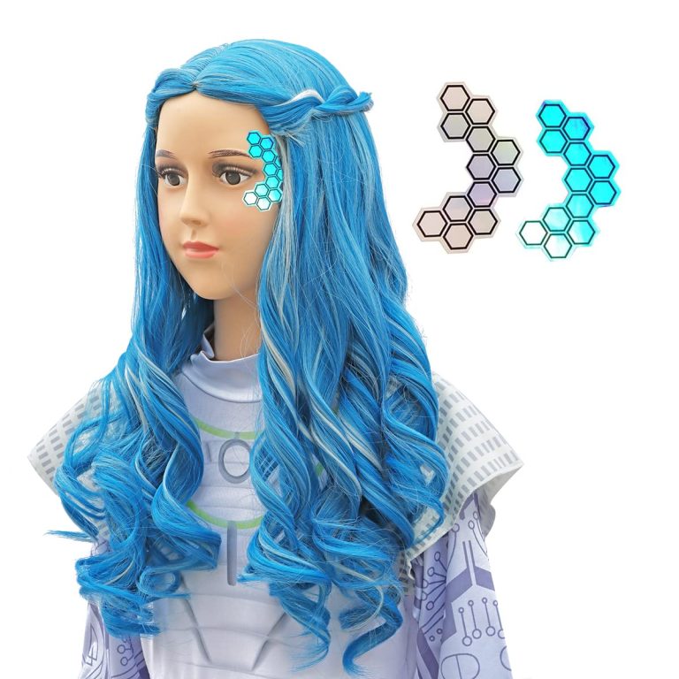 Addison Alien Long Light Blue With Gray Cosplay Wig And Face Sticker