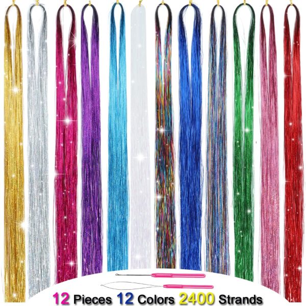 Hair Tinsel Kit With Tools 12 Colors 2400 Strands Hair Tinsel Glitter Hair  Extensions Kit Sparkling Shiny Hair Extensions Silk Fairy Hair Tinsel  Strands Kit Hair 47inch Heat Resistant Hair Tensile