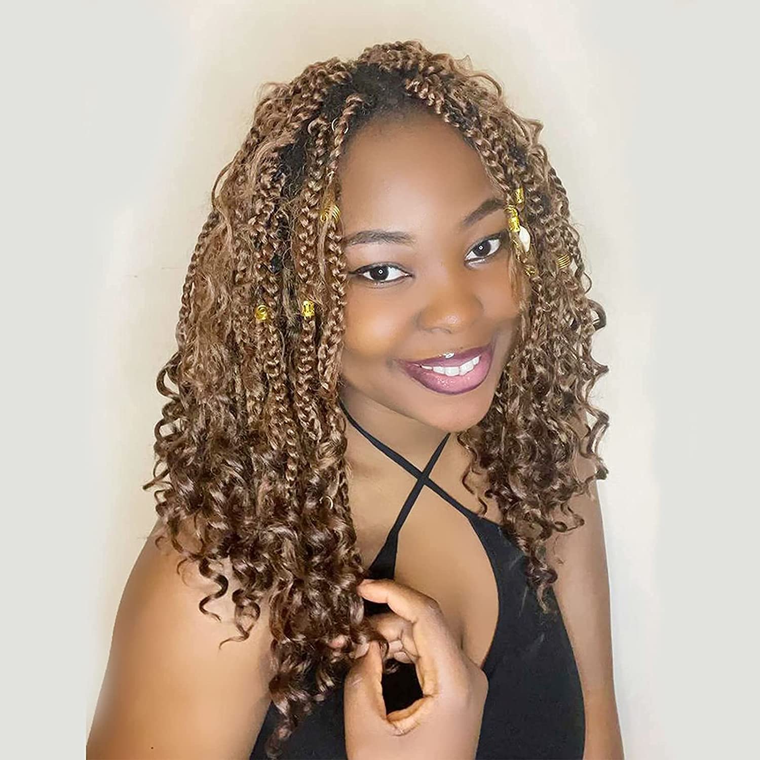 12inch Goddess Box Braids Crochet Hair Bob Goddess Box Braids Curly Ends Crochet  Box Braids Pre-looped Synthetic Crochet Hair Extensions 16strands/pack  (12inch(…