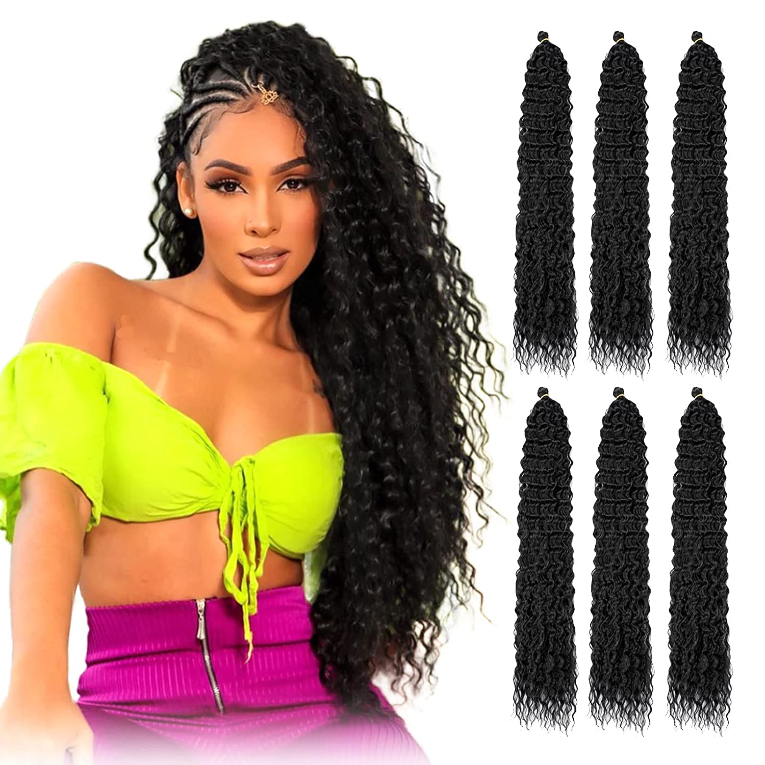 Ocean Wave Crochet Hair 18 Inch, #1b Black Deep Wave Braiding