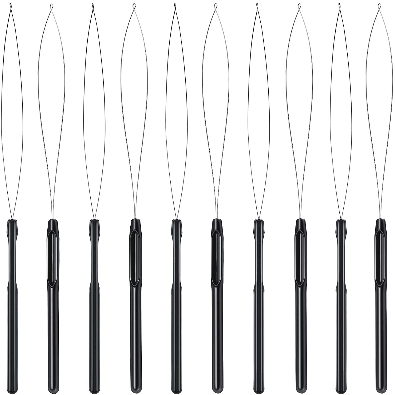 10 Pieces Hair Extension Loop Needle Threader Pulling Hook Tool And Bead  Device Tool Black Loop Threader For Hair Or Feather Extensions (black)