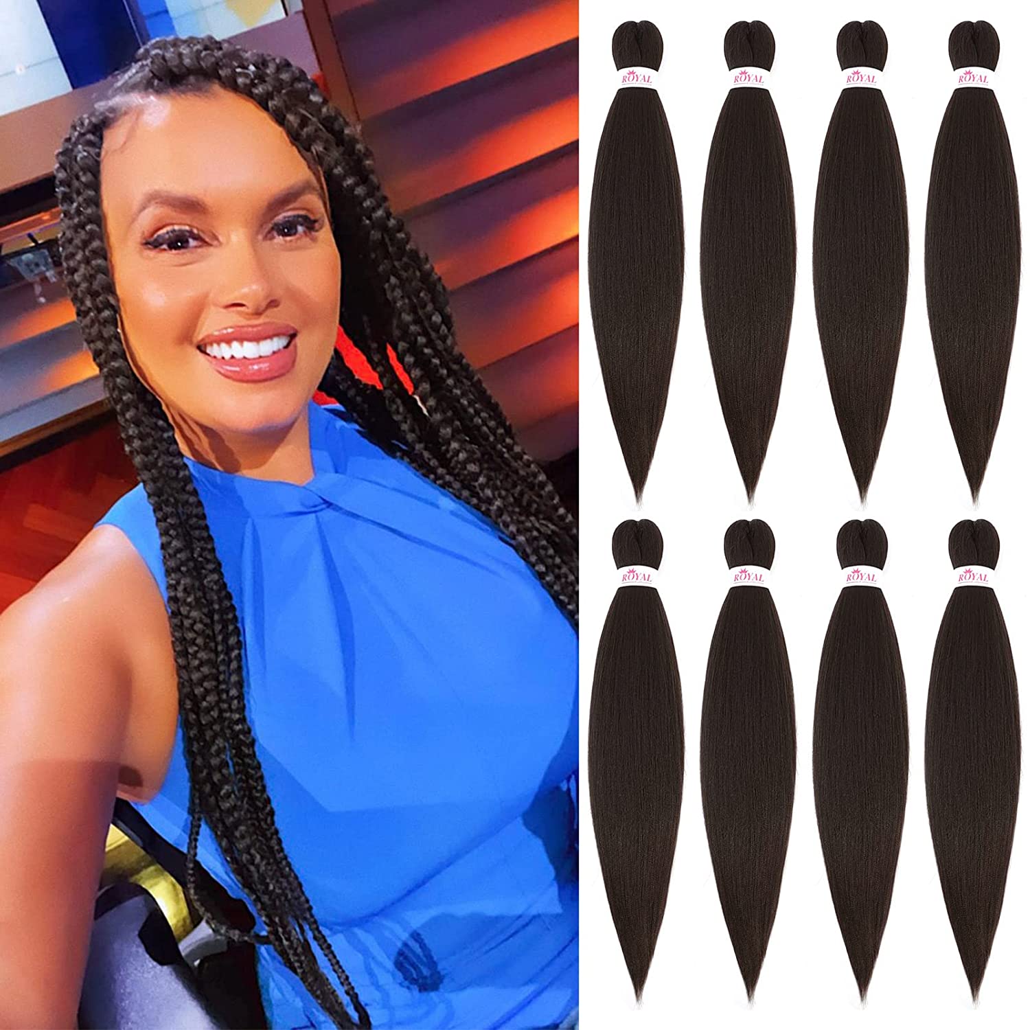 Pre Stretched Braiding Hair 26inch 8 Packs Hot Water Setting Professional Box BR