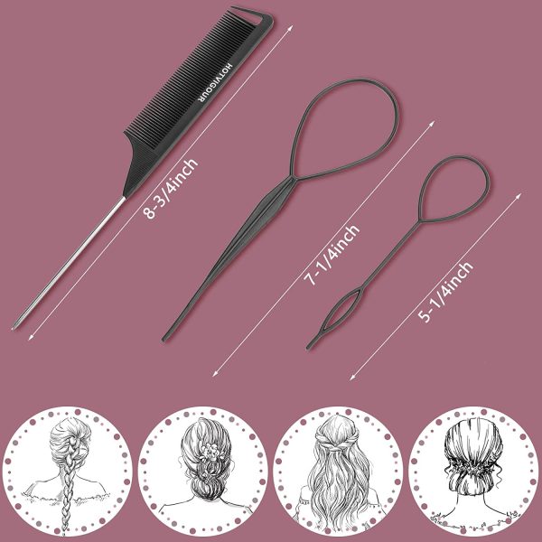 10 Pieces Hair Extension Loop Needle Threader Pulling Hook Tool and Bead  Device Tool Black Loop Threader for Hair or Feather Extensions (Black)