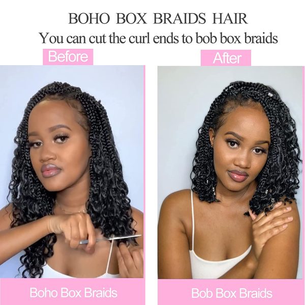 Boho Box Braids Crochet With Human Hair Curls 32 Inch Pre-looped