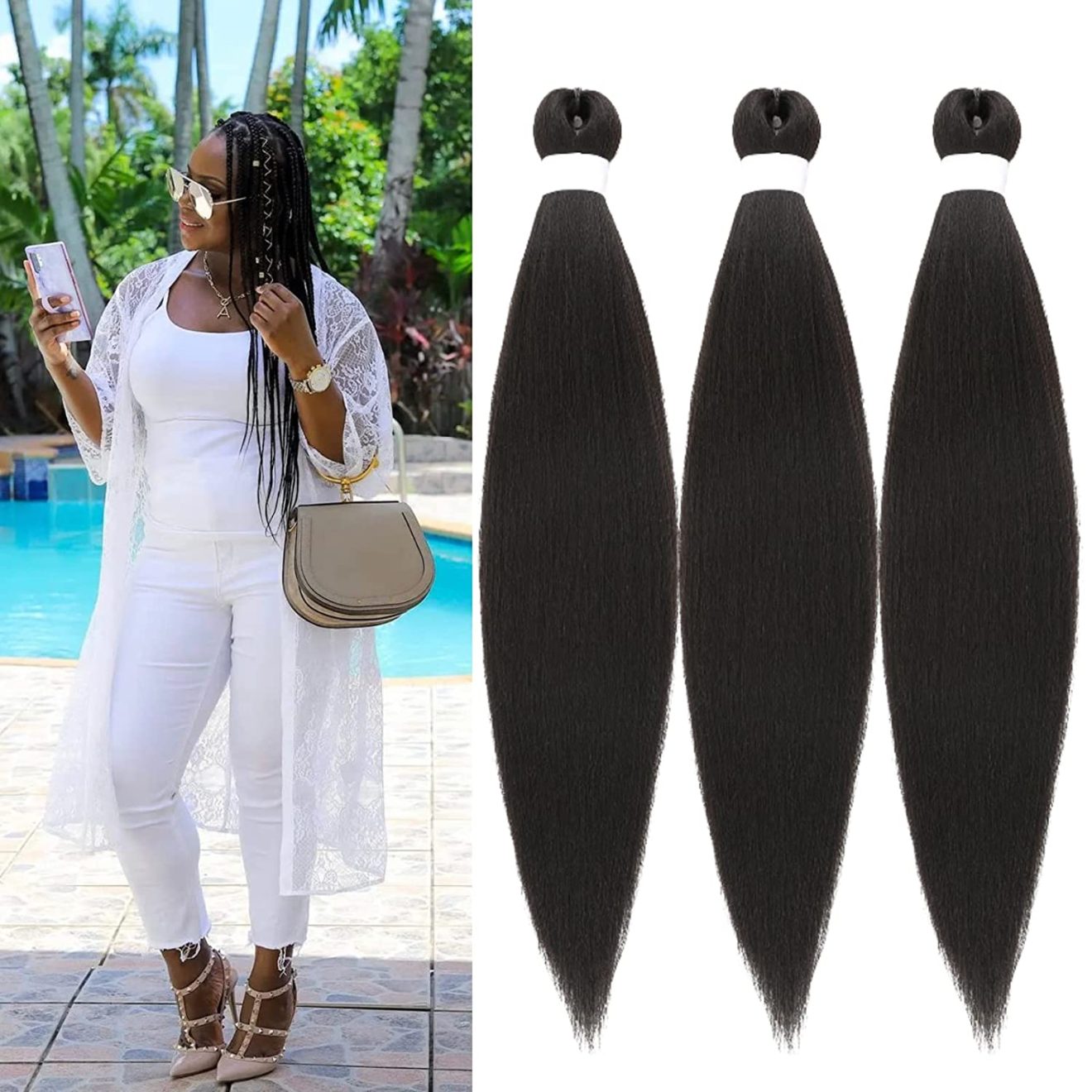 Black Pre Stretched Braiding Hair Box Braid Kanekalon Braiding Hair