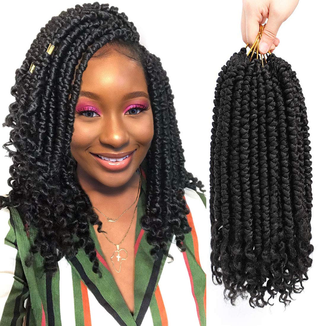 Spring Senegalese Twist Crochet Braids Curly End Crochet Hair Extension For  Black Women 12 Inch (12inch(2 Packs), #1b)