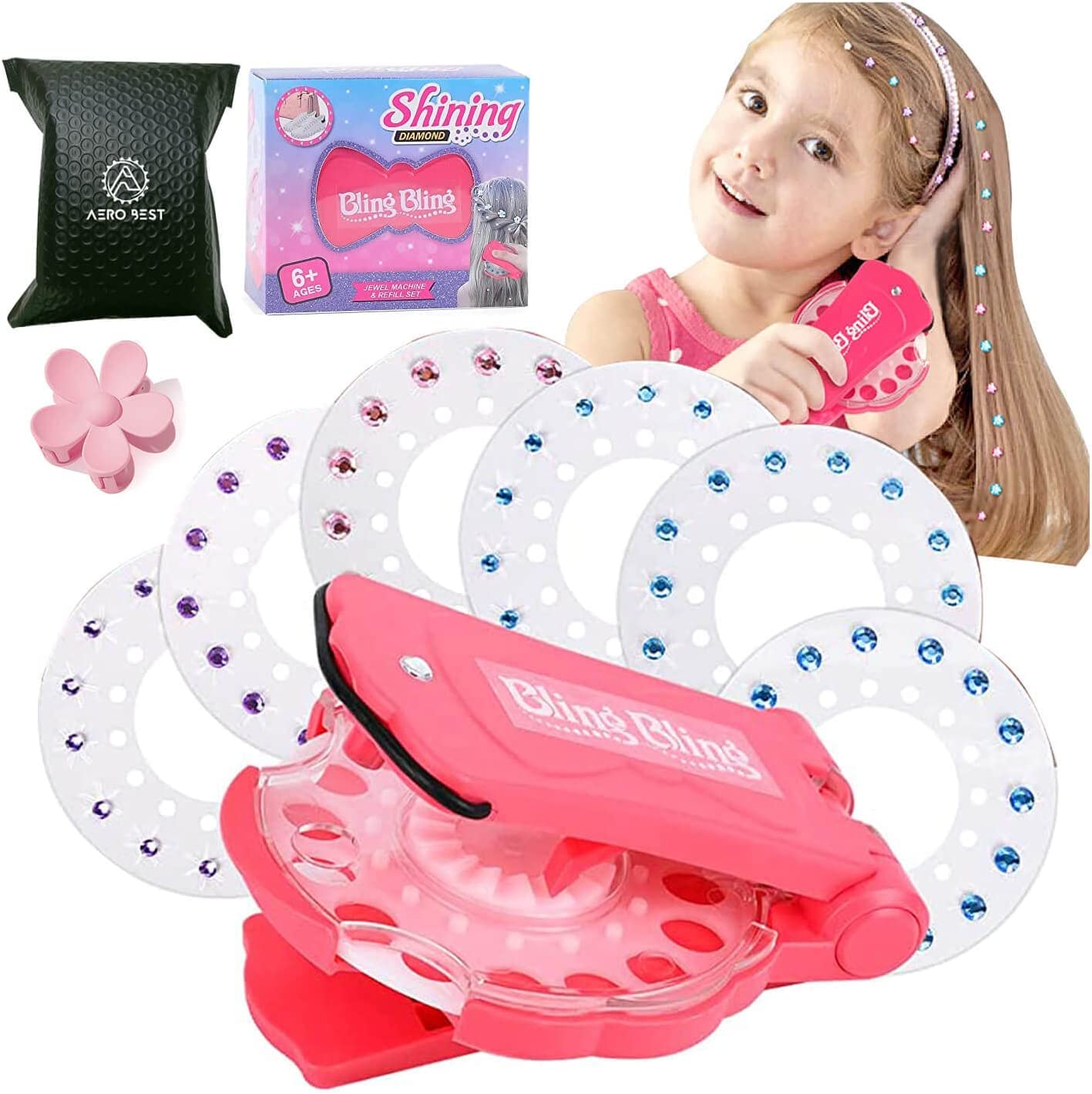 Hair Bedazzler kit with 180 hair buds, bing gem machine, stamper for hair  gems, for children girls (hair Bedazzler) (1.hair beadazzler)