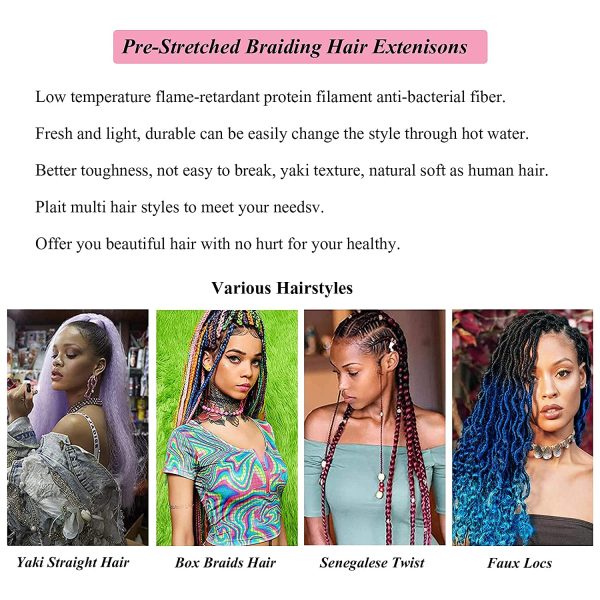 Ombre Green Pre stretched Braiding Hair, 3 Packs Kanekalon Box Braids Hair  Extensions, 26 Inches Yaki Texture Braiding Hair Pre stretched