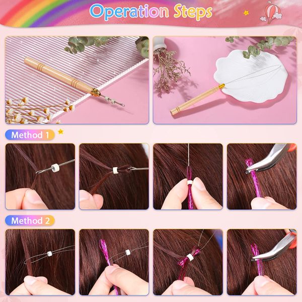 Hair Bun extension Tinsel 200Pcs Rings Beads for Styling Women