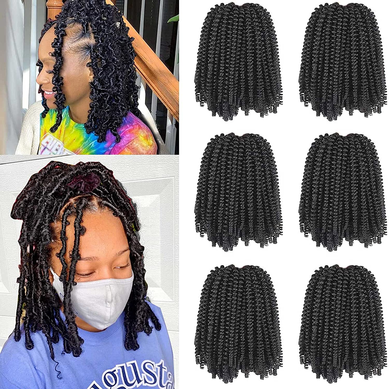 10 Inch 6 Packs Spring Twist Hair For Butterfly Faux Locks Short