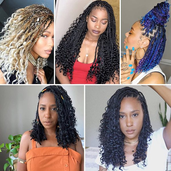 10 Inch 8 Packs Boho Box Braids Goddess Box Braids Crochet Hair Bohemian  Hippie Braids Braiding Hair Box Braids With Curly Ends Messy Pre-looped  Synthetic Kids Crochet Hair For Black Women 1b#