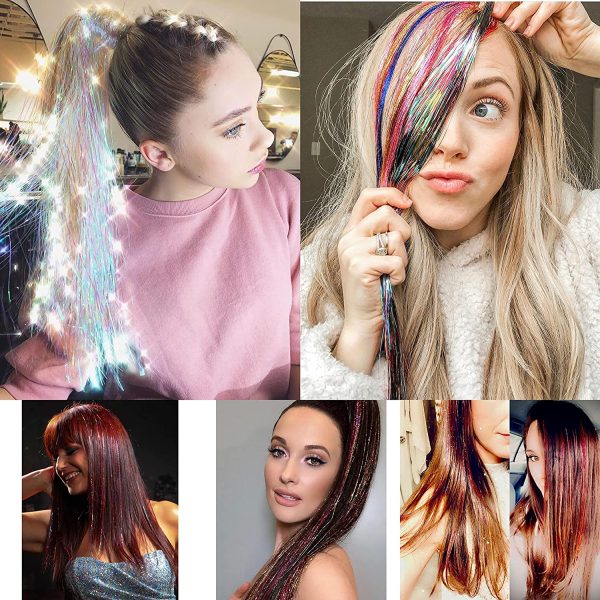 1500 Strands Holographic Sparkle Hair Tinsel Glitter Extensions