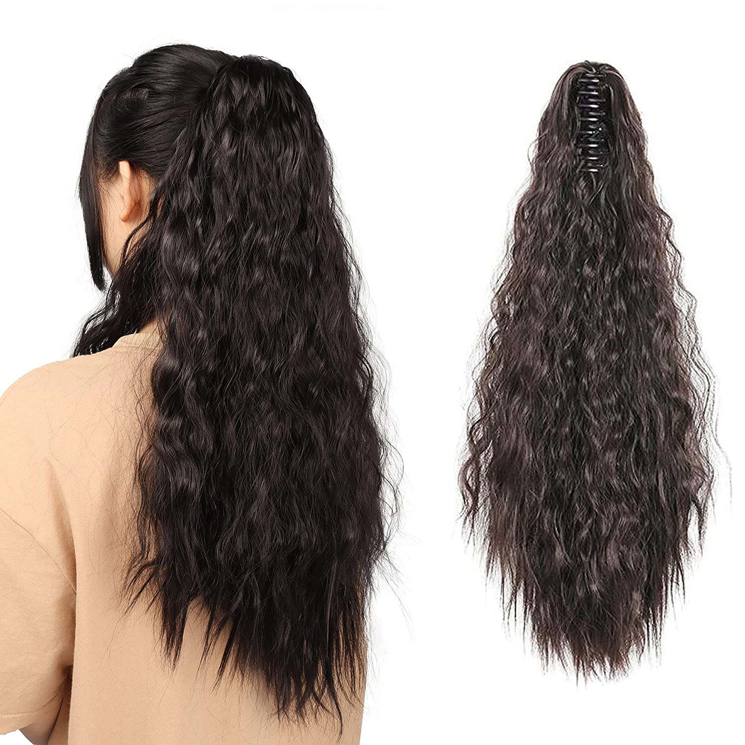 AS Long Wavy Straight Claw Clip On Ponytail Hair Extension