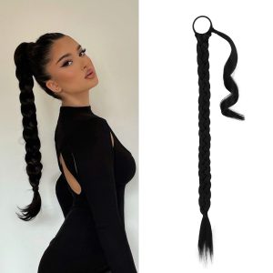 26 Inch Long Braided Ponytail Extension with Hair Tie Straight Wrap Around Hair Extensions Pony Tail DIY Natural Soft Synthetic Hair Piece for Women
