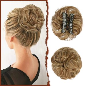 Claw Clip Messy Bun Hair Piece Wavy Curly Hair Bun Clip in Claw Chignon Ponytail Hairpieces Synthetic Tousled Updo Hair Extensions Scrunchie Hairpiece for Women