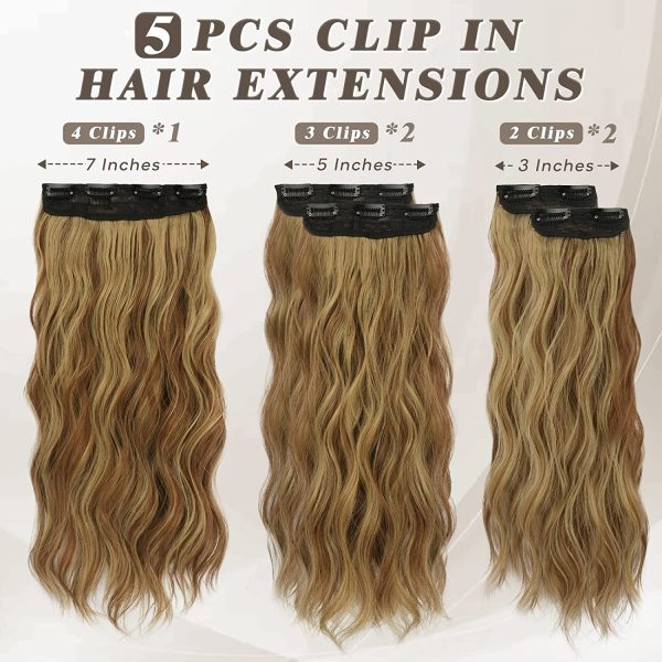 Clip in Hair Extensions, 5PCS Long Wavy Copper Chestnut Hair