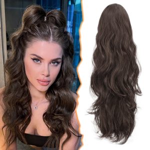 20'' Claw Clip Ponytail Extension for Women, Long Wavy Brown Ponytail Extension Claw Synthetic Clip in Ponytail Hair Extensions Hairpieces for Women Girls Daily Party