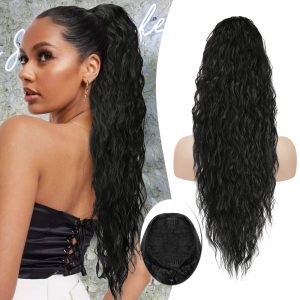 Ponytail Extension, 26 Inch Drawstring Ponytail Hair Extension, Wavy Curly Clip in Ponytail Hair Extensions, Synthetic Pony Tails Hair Pieces for Women