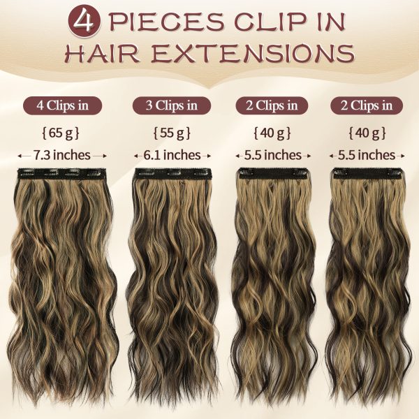 Clip in Hair Extensions, 5PCS Long Wavy Copper Chestnut Hair Extensions  Clip in Thick Natural Soft Synthetic Double Weft Hairpiece for Women Girls  Daily Make Up Party Halloween