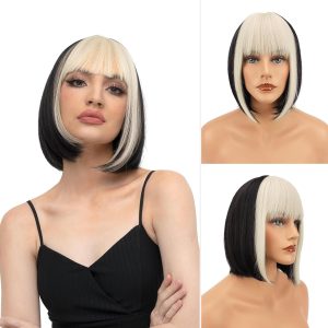 30 cm Short Straight Brown Blonde Bob Wigs with Fringe Women, Synthetic Shoulders Long Hair Wig for Women