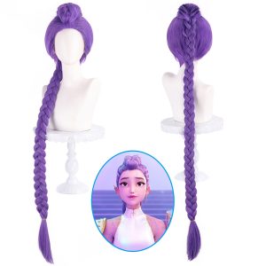 Skpop Anime Demon Hunter Costume Cosplay Rumi Mira Zoey Purple Wigs, Costume Hair Accessories, Kids Girls Adults Women Kpop Halloween Outfits Props for Halloween Party Cosplay