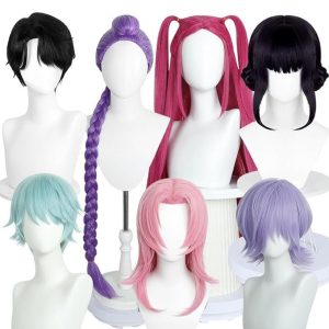 Skpop Anime Demon Hunter Costume Cosplay Rumi Mira Zoey Purple Wigs, Mystery Baby Saja Costume Hair Accessories, Kids Girls Adults Women Men Kpop Halloween Outfits Props for Halloween Party Cosplay
